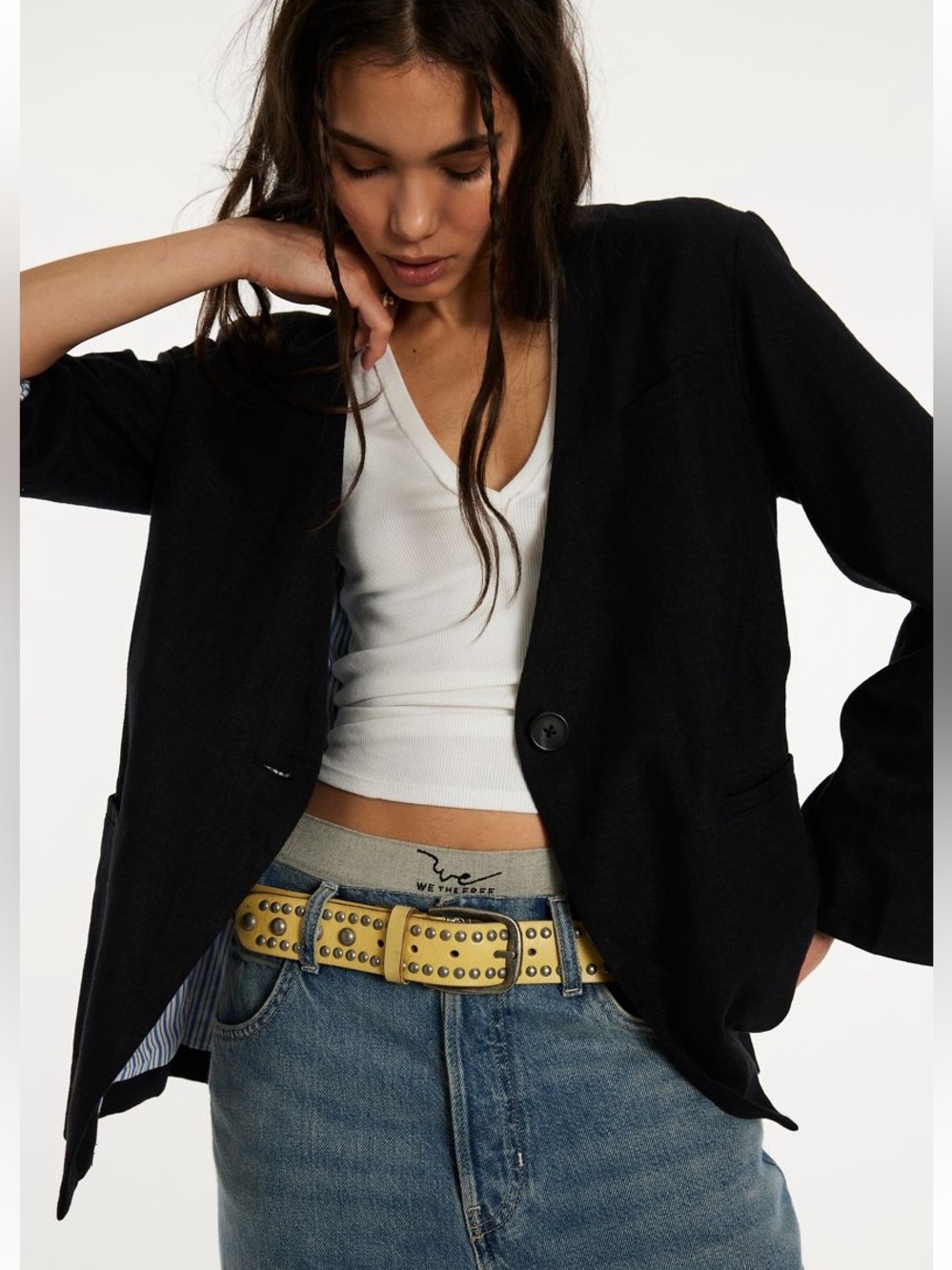 Free People Poppy Linen Blazer Black